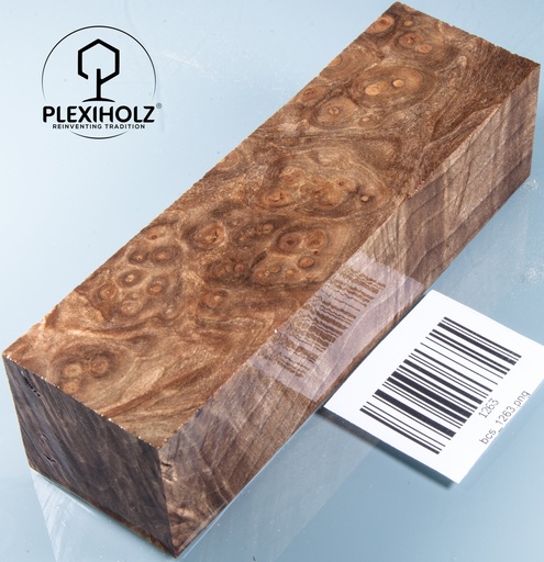 [1263] Nussbaum Maser | 140x40x35 | Griffblock stabilisiert | plexiholz | Messer 1263
