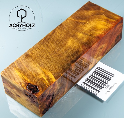 [1387] Pappel Maser stabilisiert Griffblock | 140x50x35 | ACRYHOLZ| Messergriff 1387